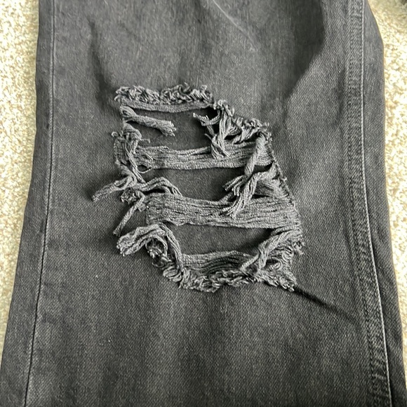 We The Free people button fly distressed straight leg black high rise Sz 29 - Picture 4 of 9